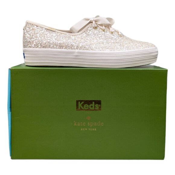 Keds x Kate Spade Triple Glitter Shoes Womens Cream Sneakers WF57805 Size 11 - Picture 1 of 15